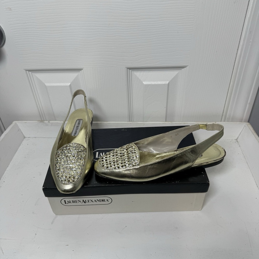 Lauren Alexandra Women's Platinum Silver‎ Pumps Low Heel Sling Backs Spain 8AA